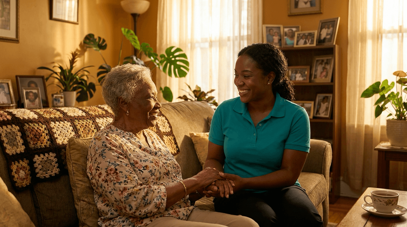 Caribbean Love Home Health and Home Care Services caregiver with patient